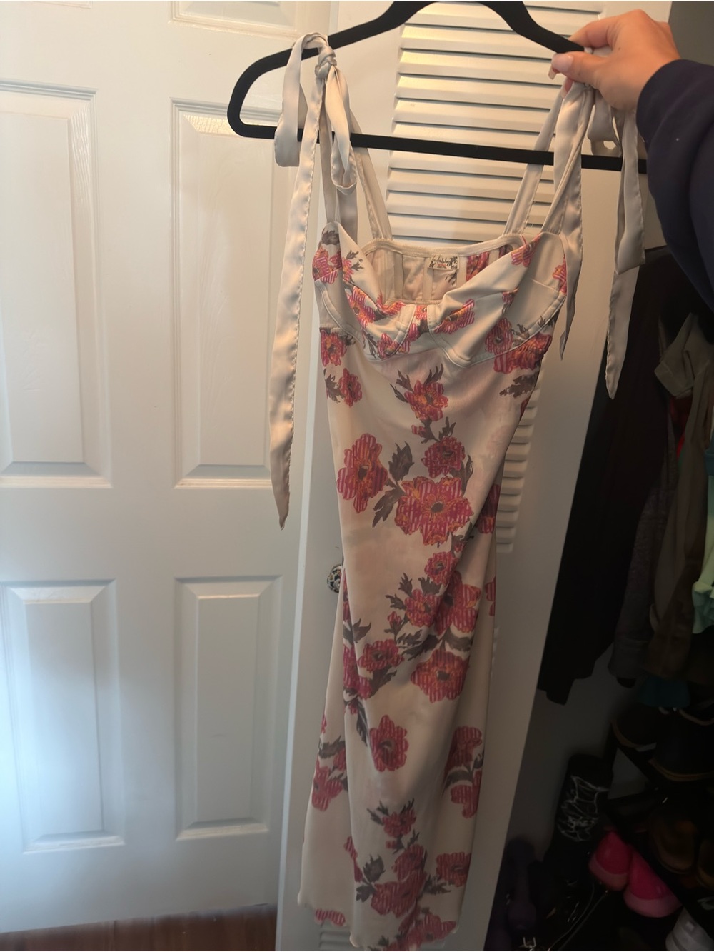 Free People Cream Midi Dress with Pink Floral Print